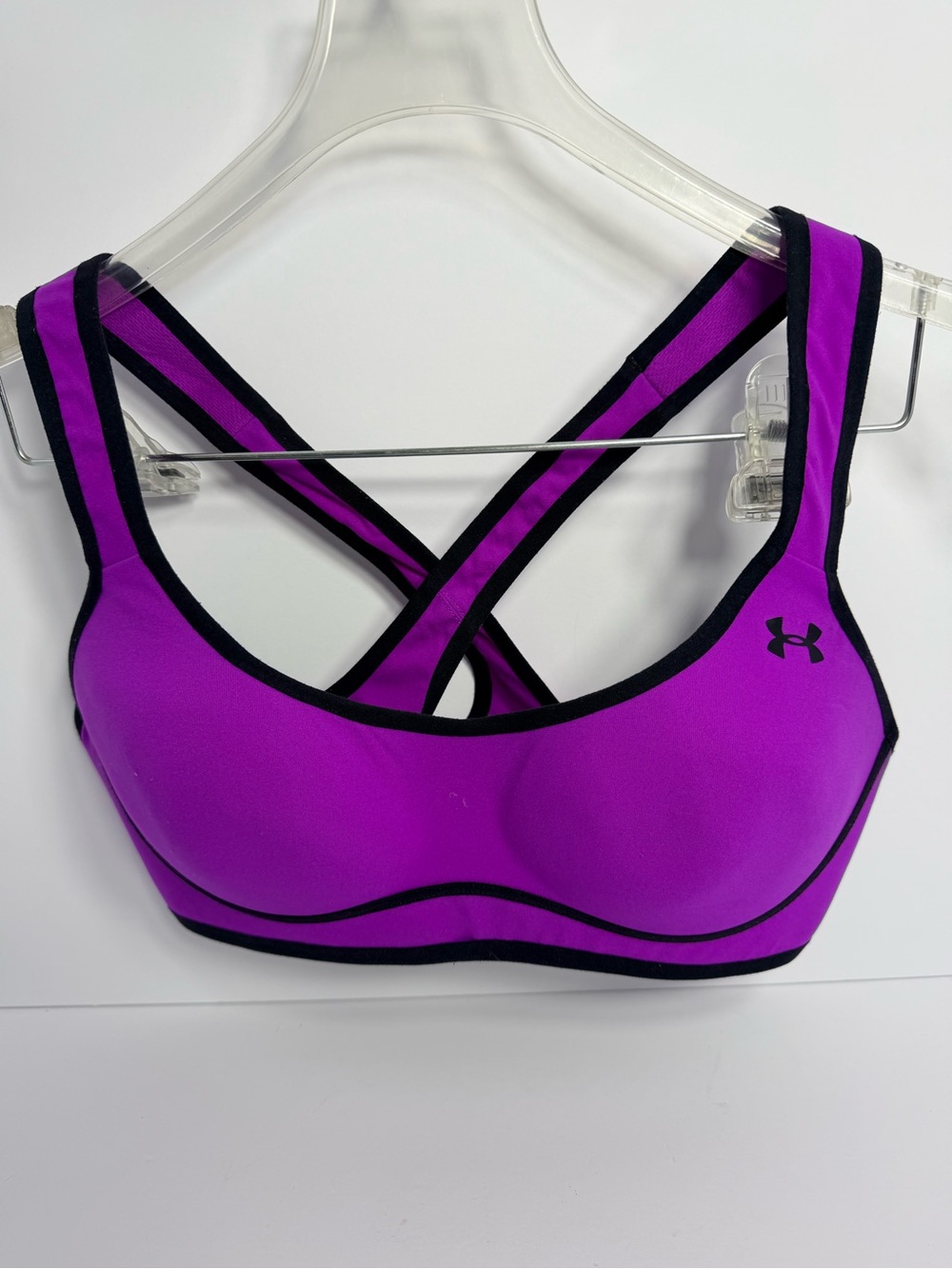 Under Armour Women's Bright Purple Sports Bra with Black Trim